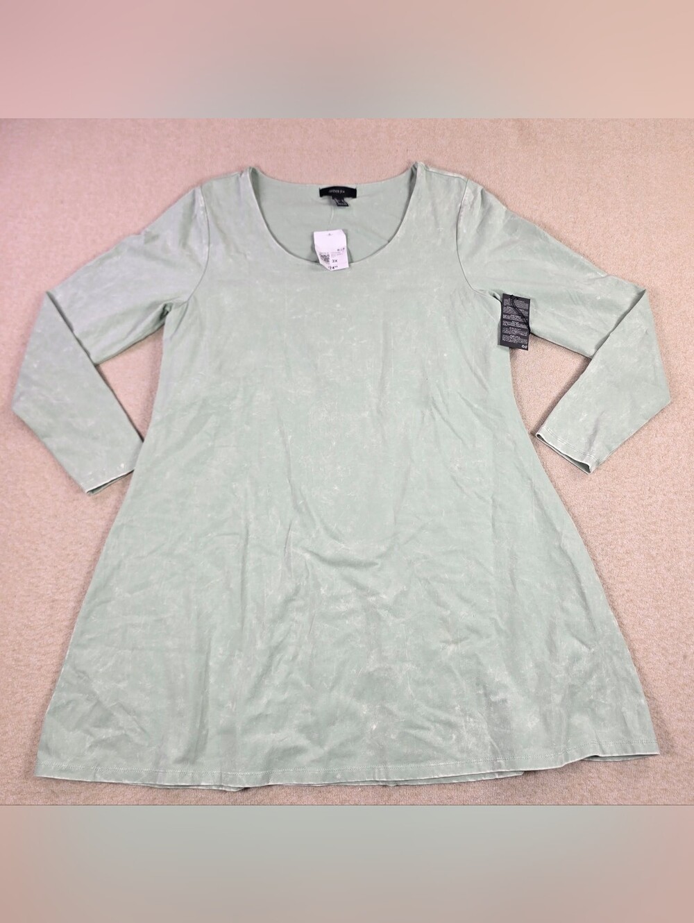 Forever 21 Plus 3X Mint Green Acid Wash Long Sleeve Swing Dress NWT